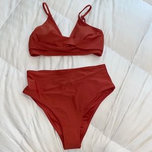 CupShe Marsala Twist High Waisted Bikini